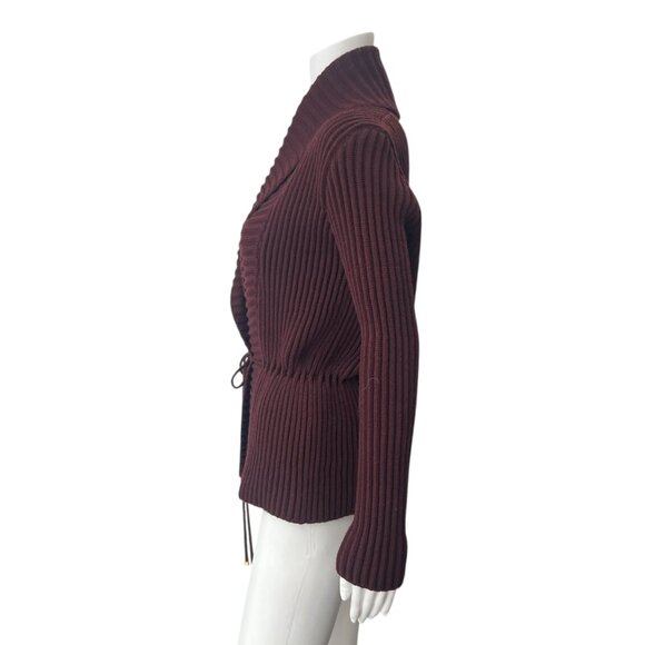 Gucci Burgundy Knit Cardigan Bow Tie Waist Wool Sweater size XS - Picture 6 of 10